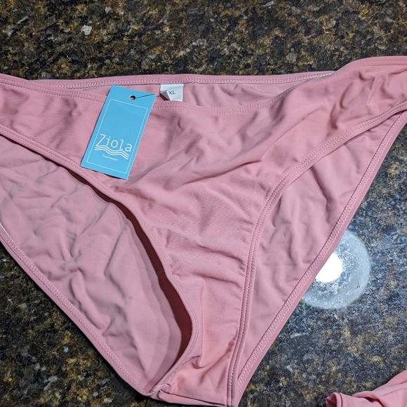 FLAW AS IS Womens Swim Set  L Pink Tankini Black Skirt 2 Piece  Spaghetti Strap - Picture 13 of 17